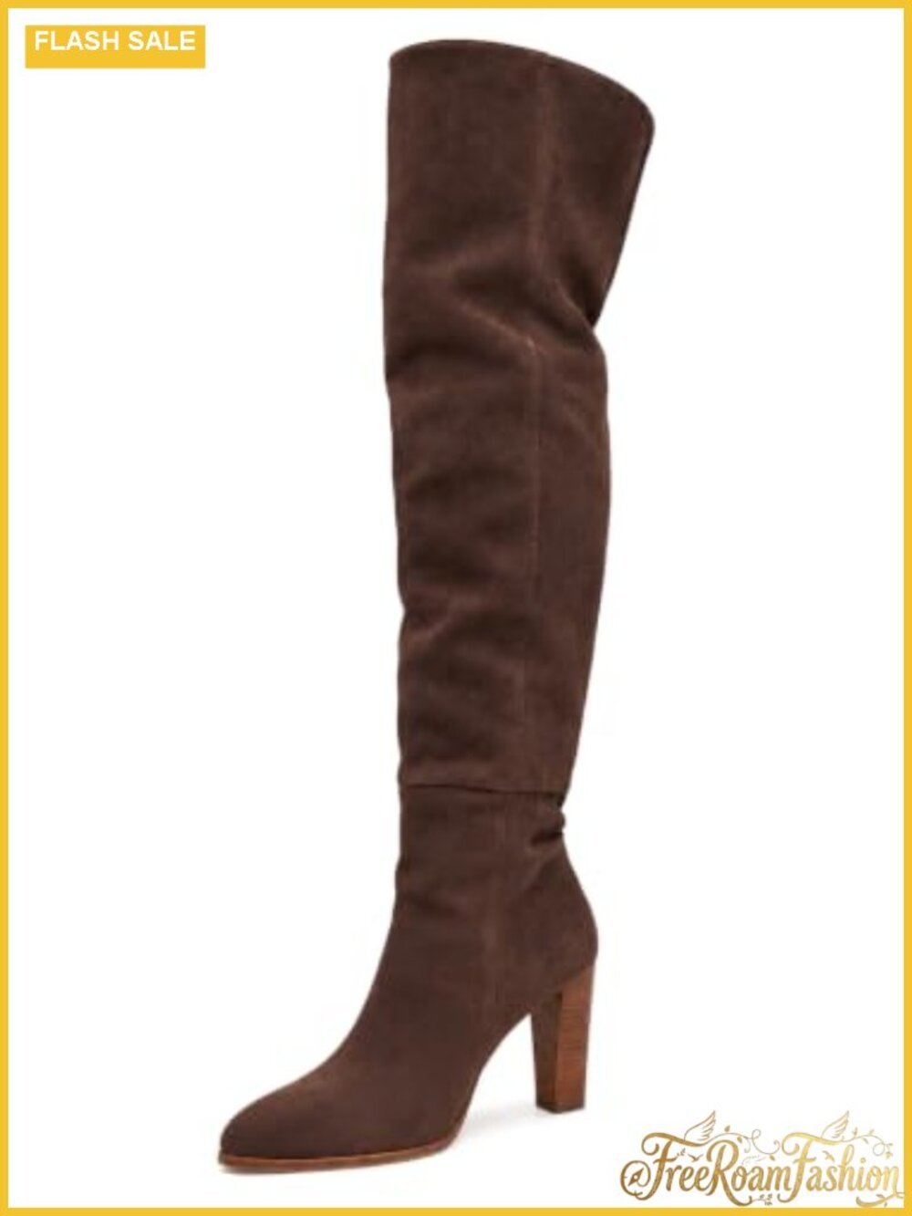 Faux Suede Over the Knee Boots Chunky Block Heel Pointed Toe Zip